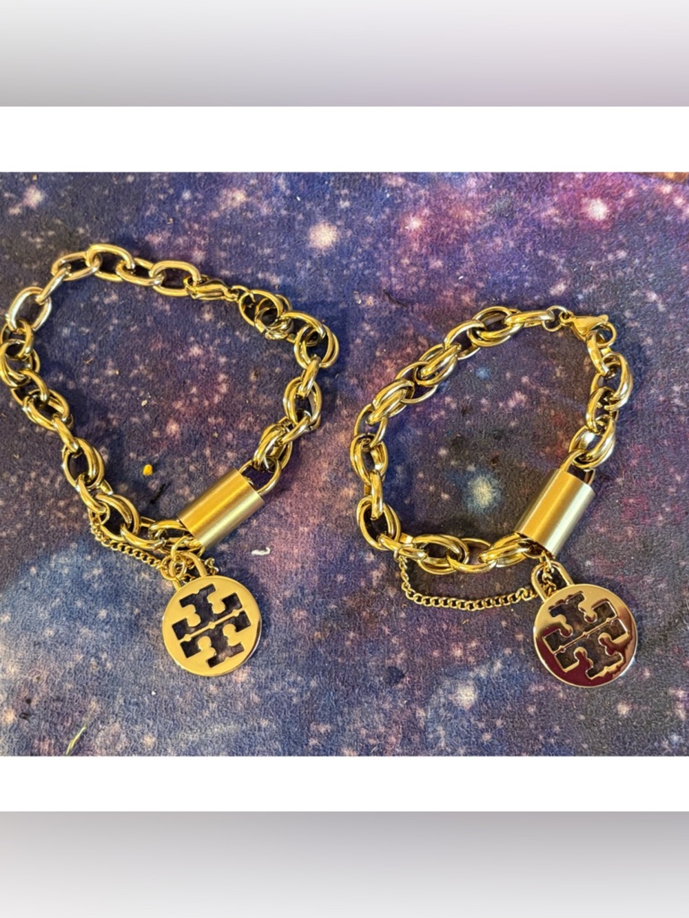 Authentic Tory Burch charm on unbranded chain bracelet